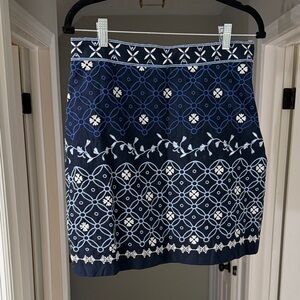 LOFT Navy and White Embroidered Mini Skirt